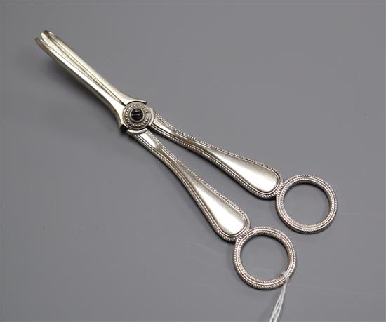 A pair of Victorian beaded silver grape shears by George Adams, London, 1862, 17.8cm.